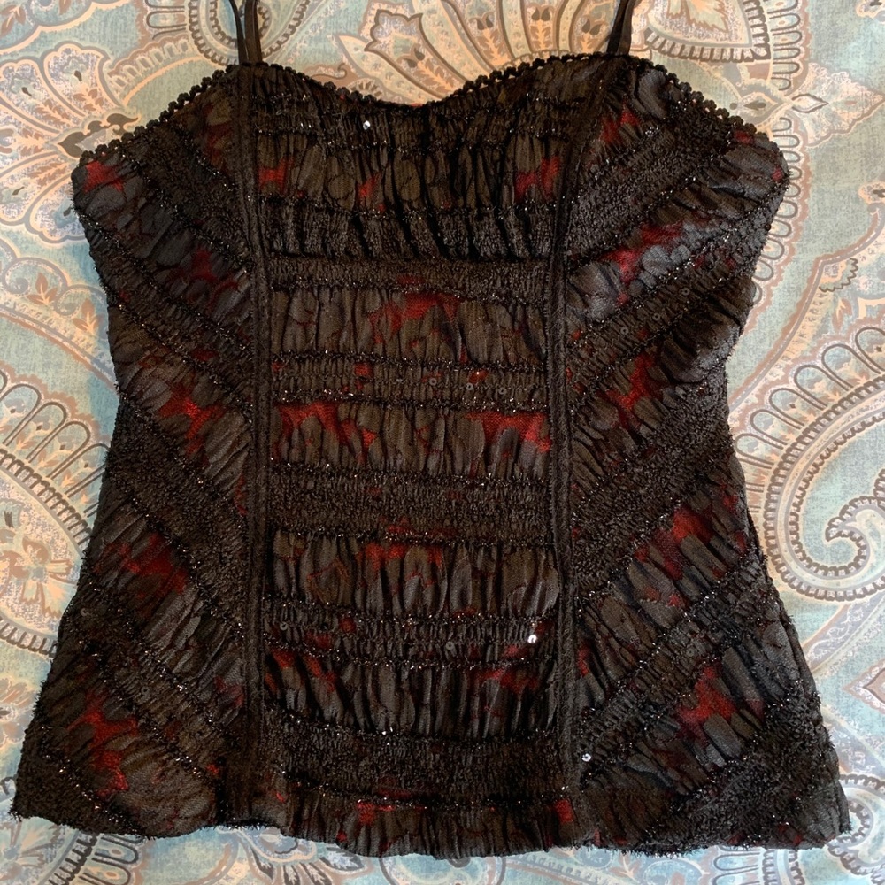Black and Red Lace sparkly party top.
